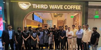 Cofounder Ayush Bathwal with the team of Third Wave Coffee at the launch of the chain’s 109th store in Bengaluru